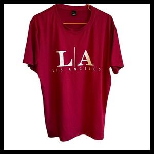 NWOT MANFINITY‎ LA Los Angeles Graphic T-Shirt Red Casual Short Sleeve Top - L
